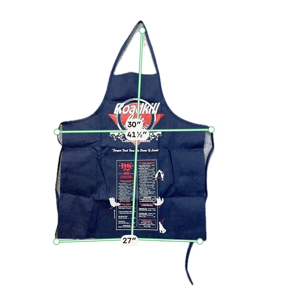 Roadkill Cafe Apron Men OS Navy Blue Cowboy Menu Graphic Denim BBQ NEW!